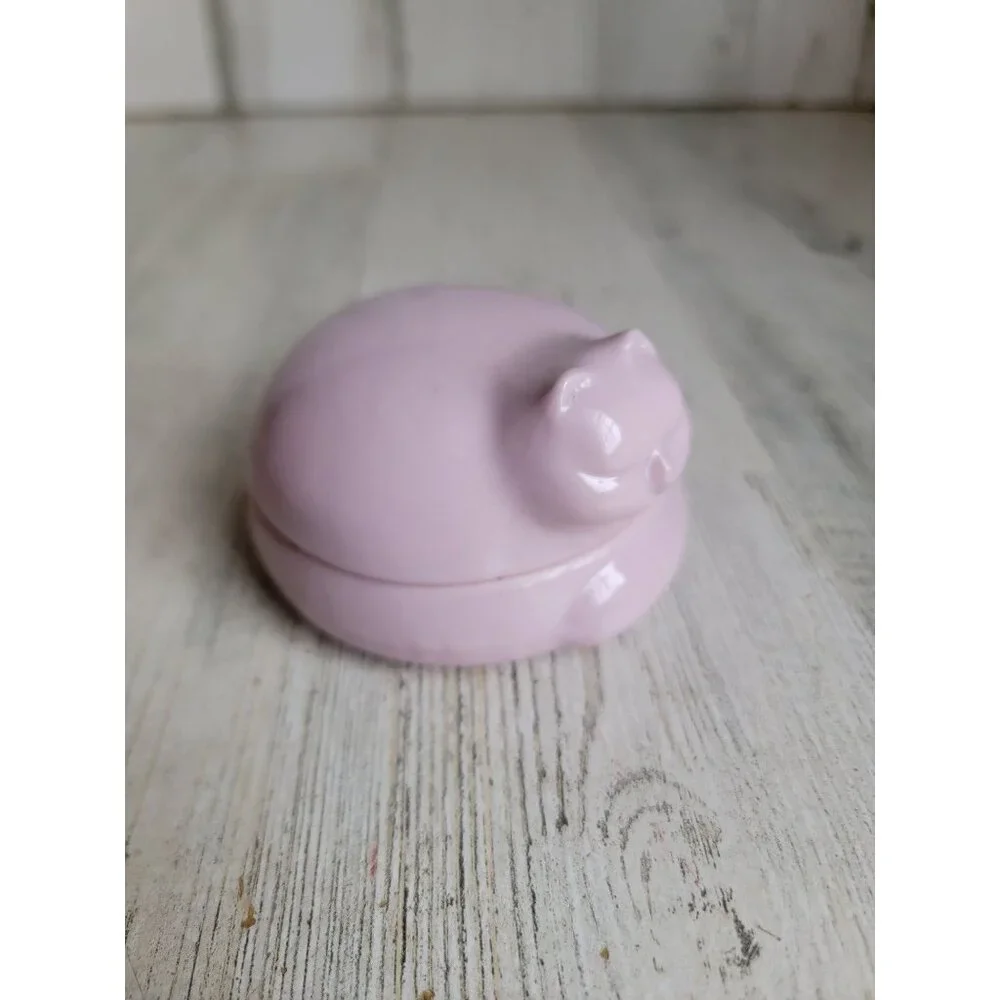 R.O.C. Pink curled up‎ cat trinkets ceramic box Unique Home Decor